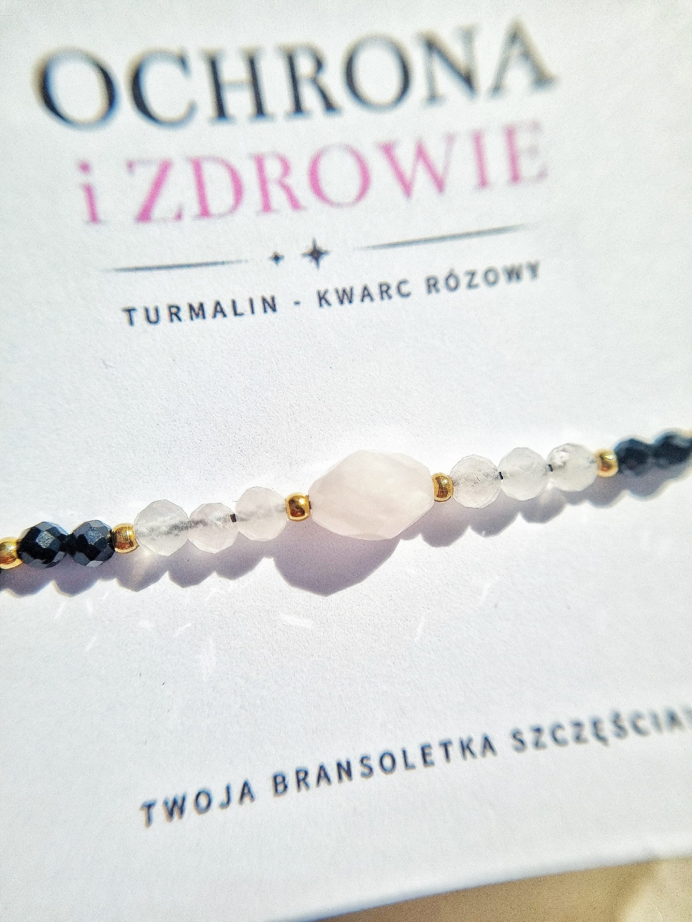 Bransoletka ochronna z czarnym TURMALINEM i Kwarcem różowym