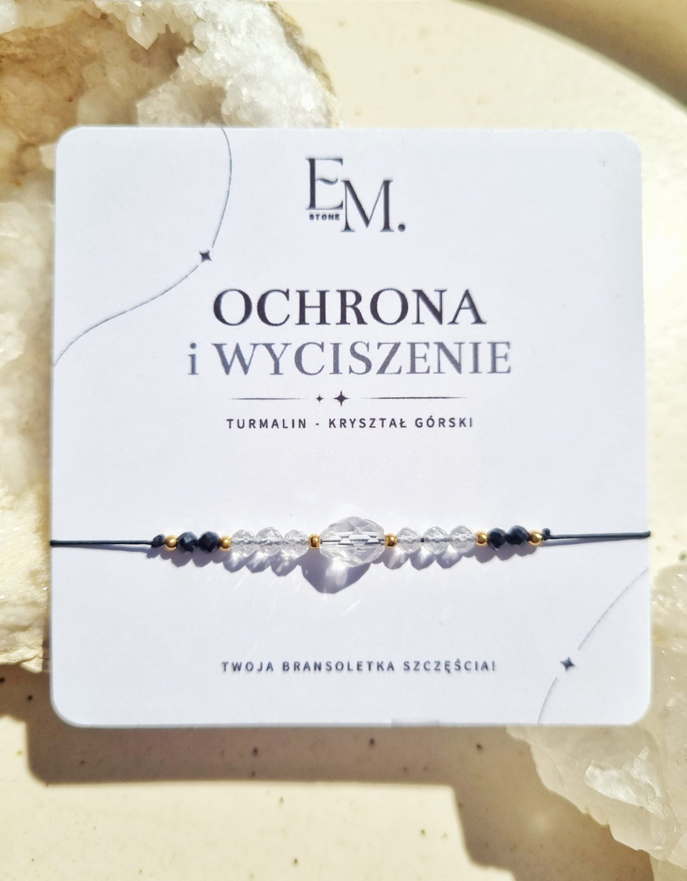 Bransoletka "ochrona i wyciszenie" z czarnym turmalinem I kryształem górskim na sznurku nylonowym
