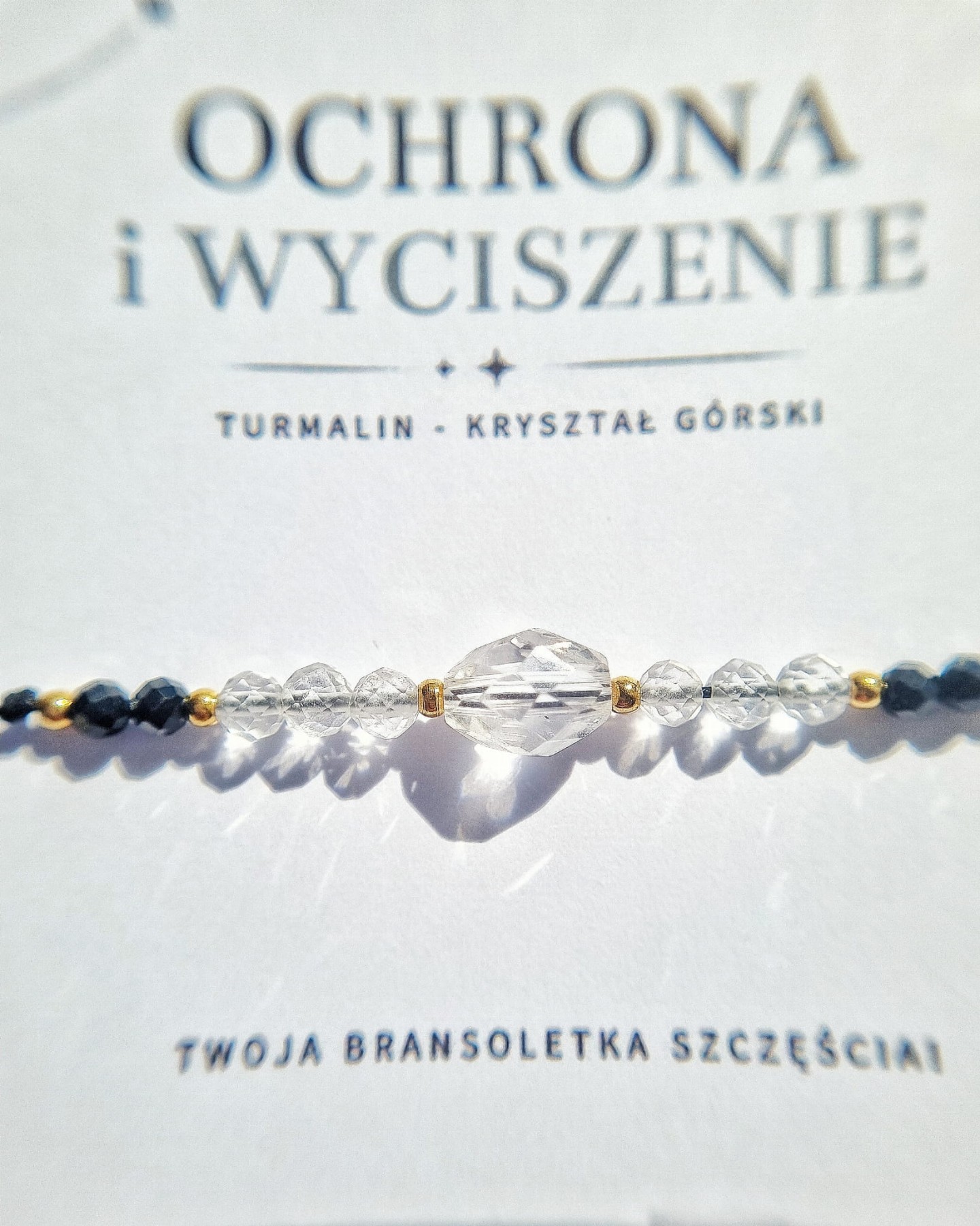 Bransoletka "ochrona i wyciszenie" z czarnym turmalinem I kryształem górskim na sznurku nylonowym
