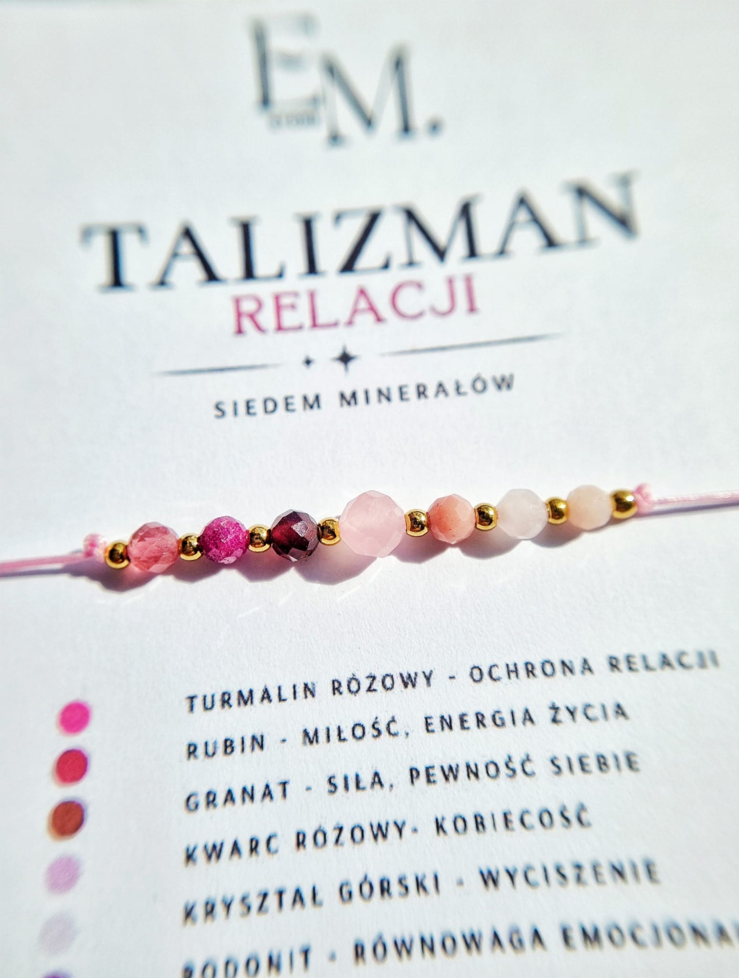 Talizman RELACJI- siedem minerałów na sznurku nylonowym